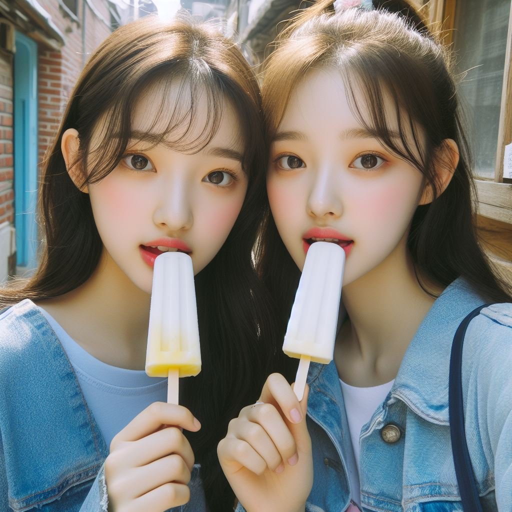 아이스크림 먹는 한국 소녀 AI