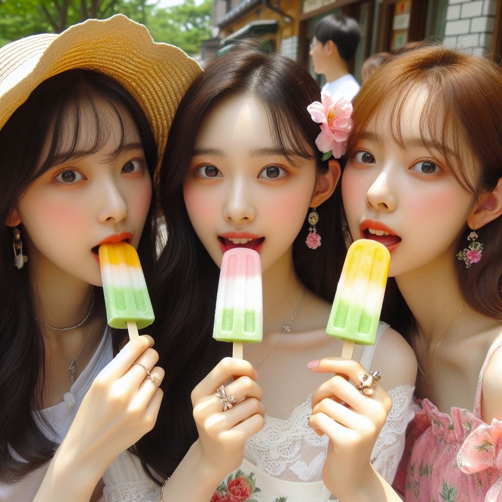 아이스크림 먹는 한국 소녀 AI
